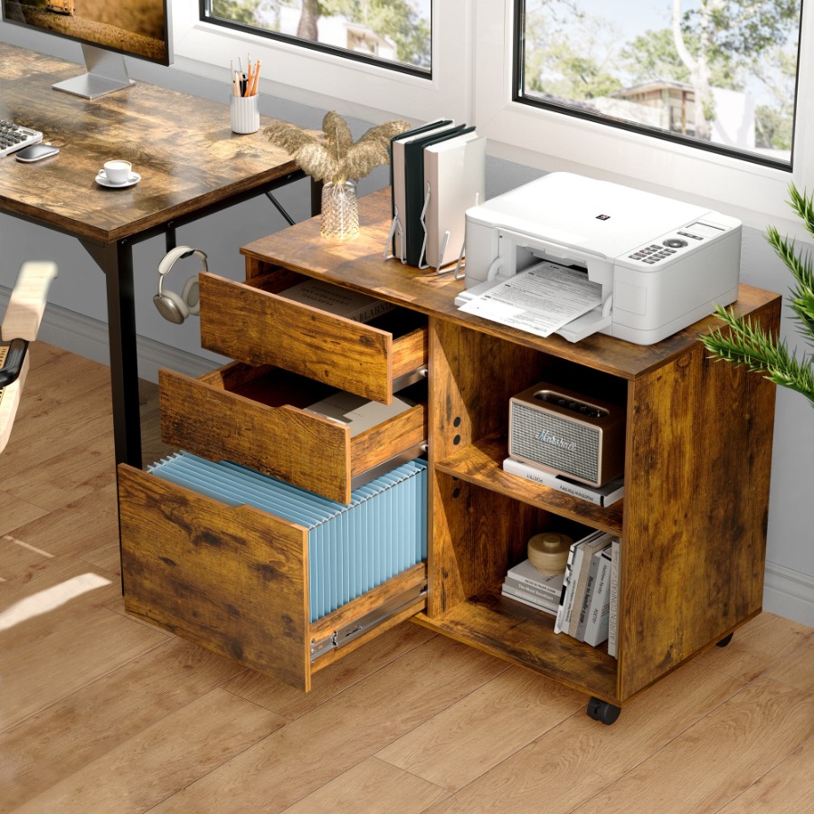 Office Storage Cabinet - 3 Drawer File Cabinet with Wheels