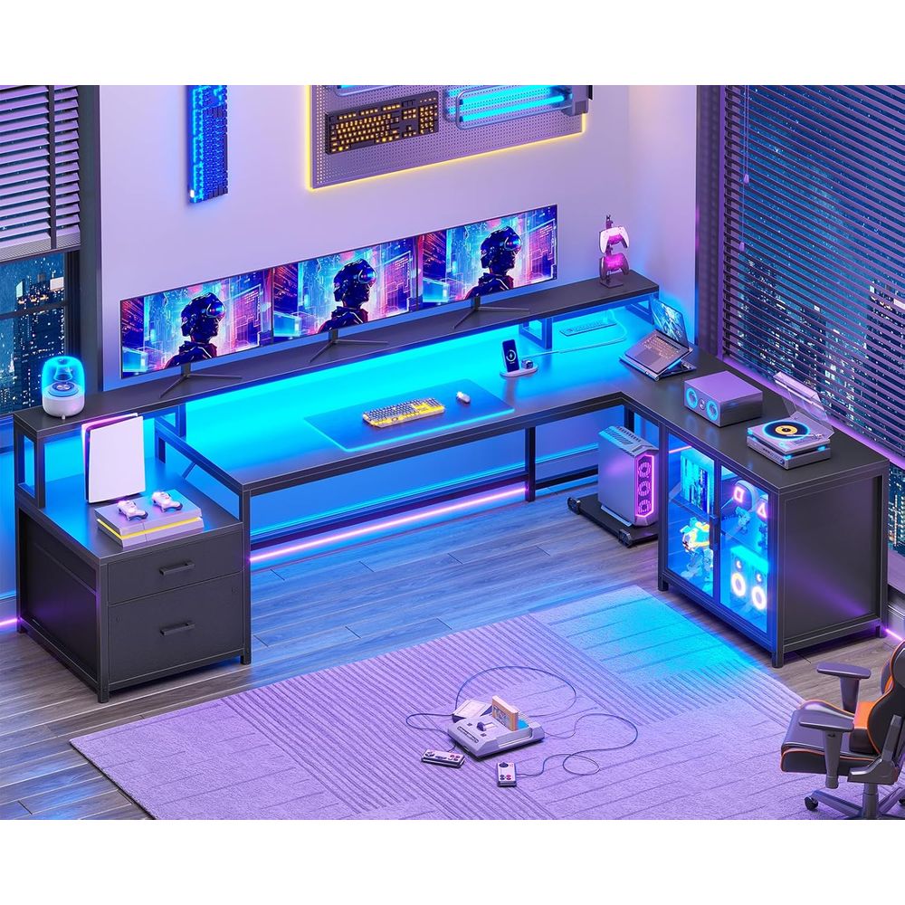 Office Storage Cabinet - 78.7 L-Shaped Gaming Desk with Drawers,