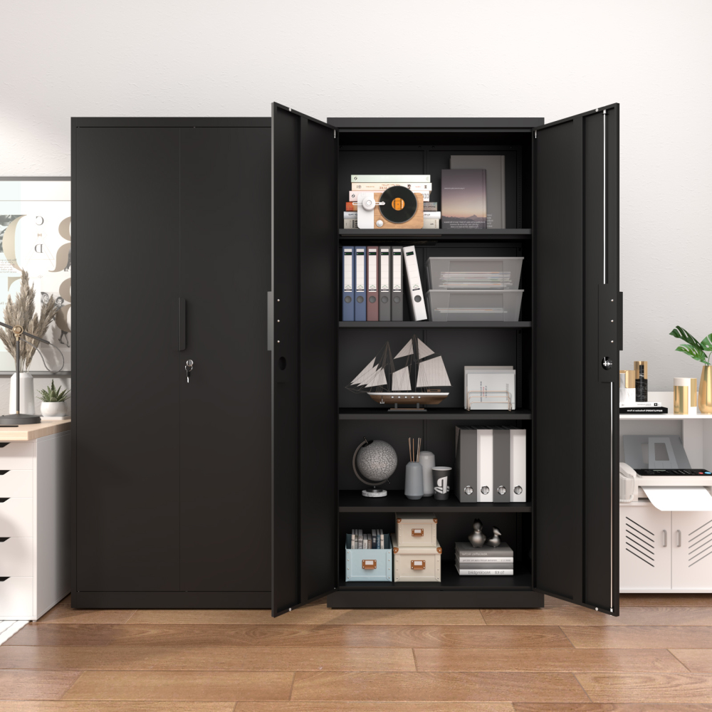 Office Storage Cabinet - 70-Inch 2-Door Lockable File Cabinet:4 Adjustable