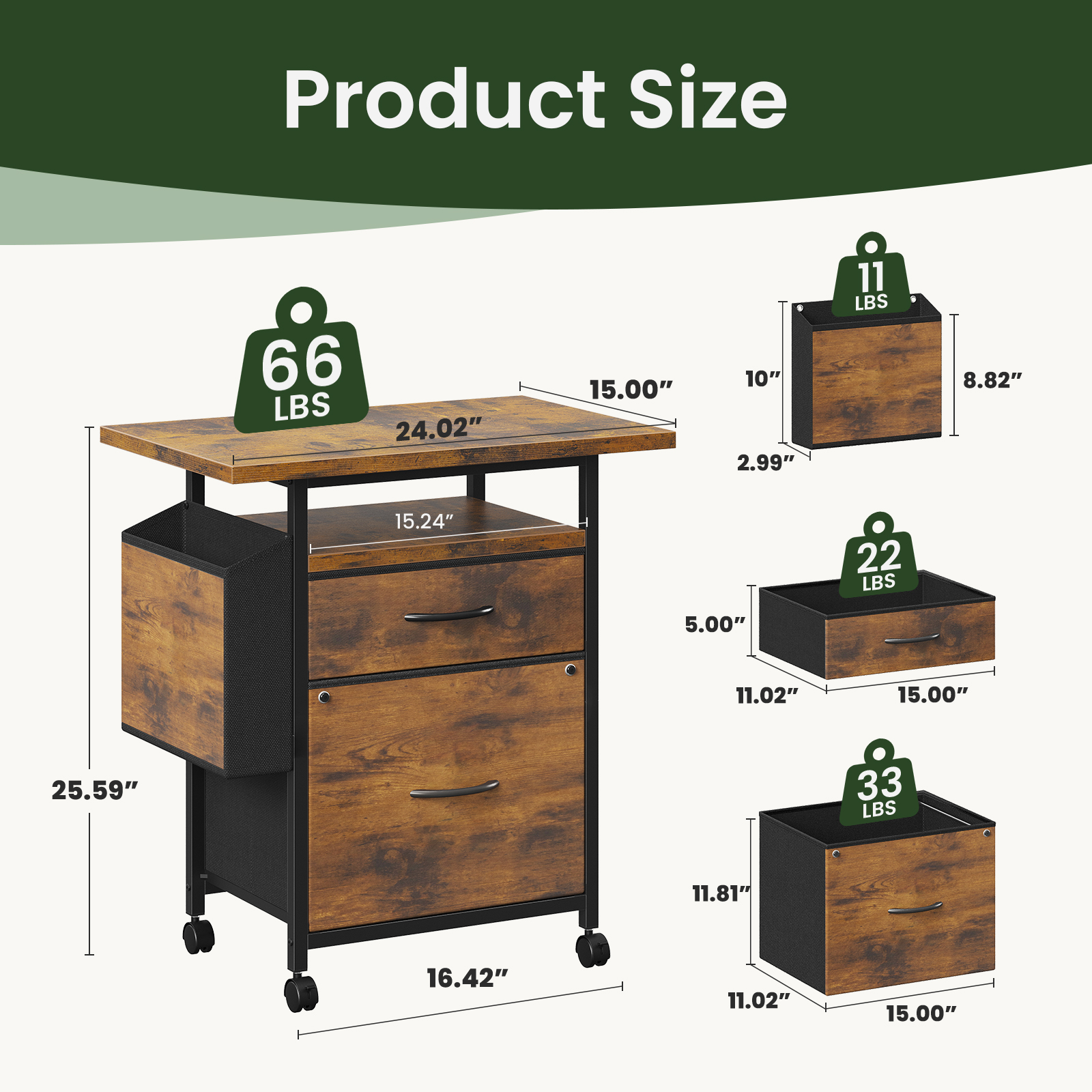 JHK Mobile File Cabinet with 2 - Office Furniture Dimensions recension och pris