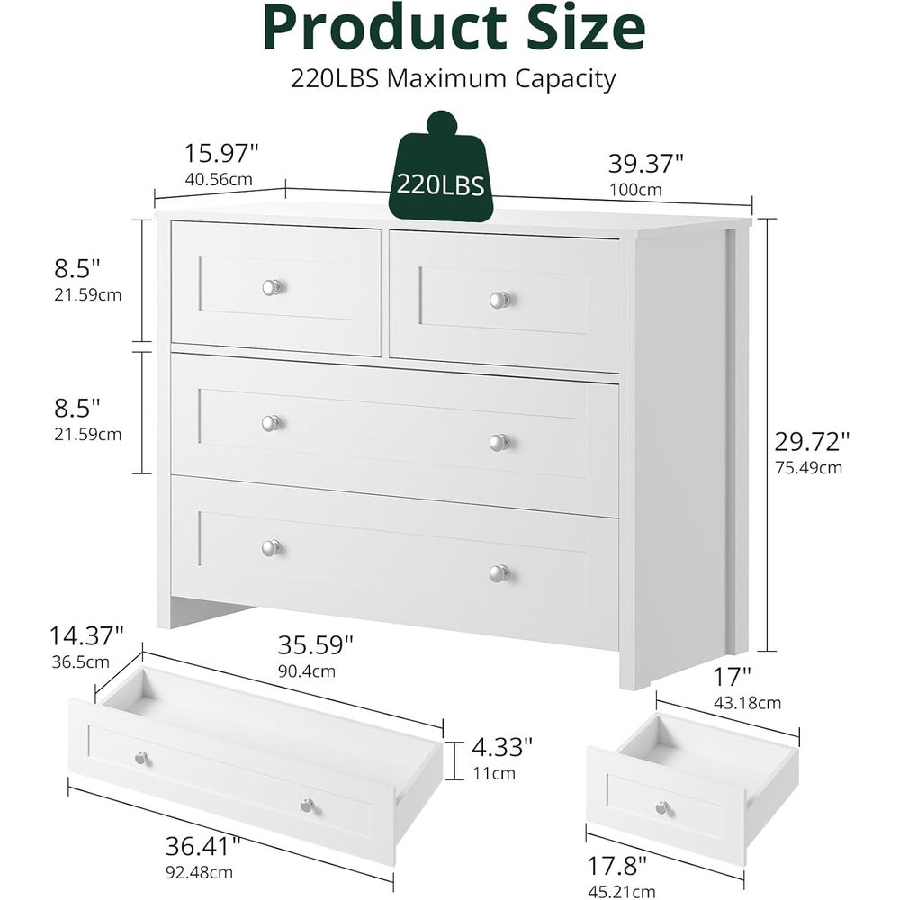 40-inch Wide 4-Drawer White Wo - Office Storage Cabinet recension och pris