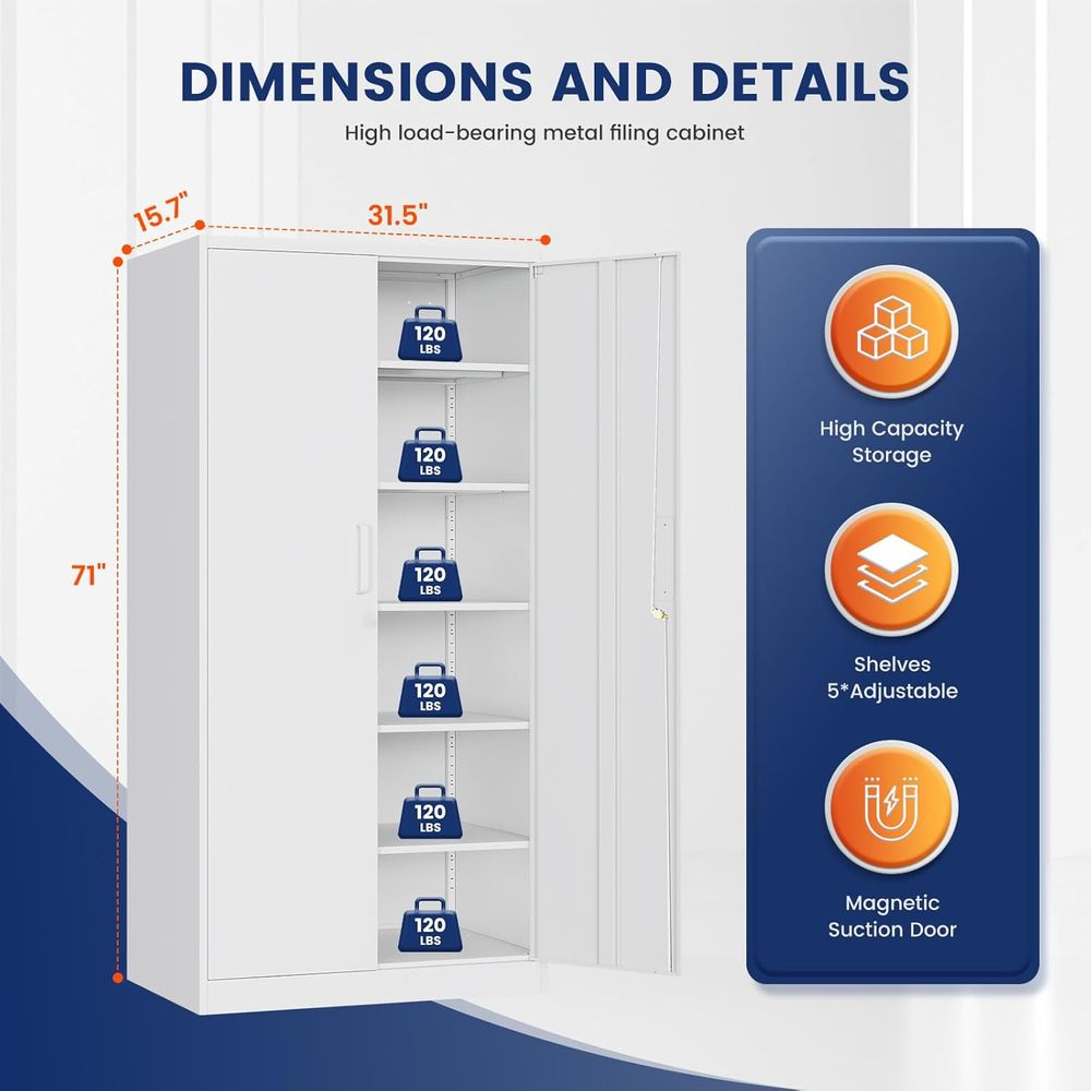 71 White Steel Lockable Garage - Office Storage Cabinet recension och pris