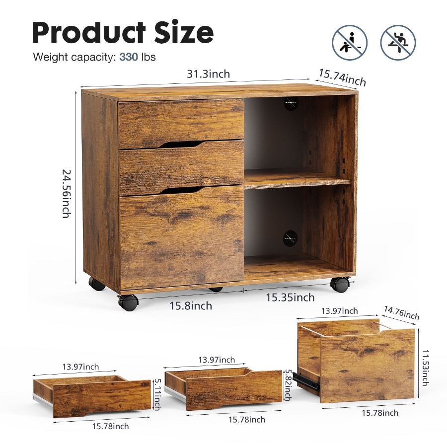 3 Drawer File Cabinet with Whe - Office Storage Cabinet recension och pris