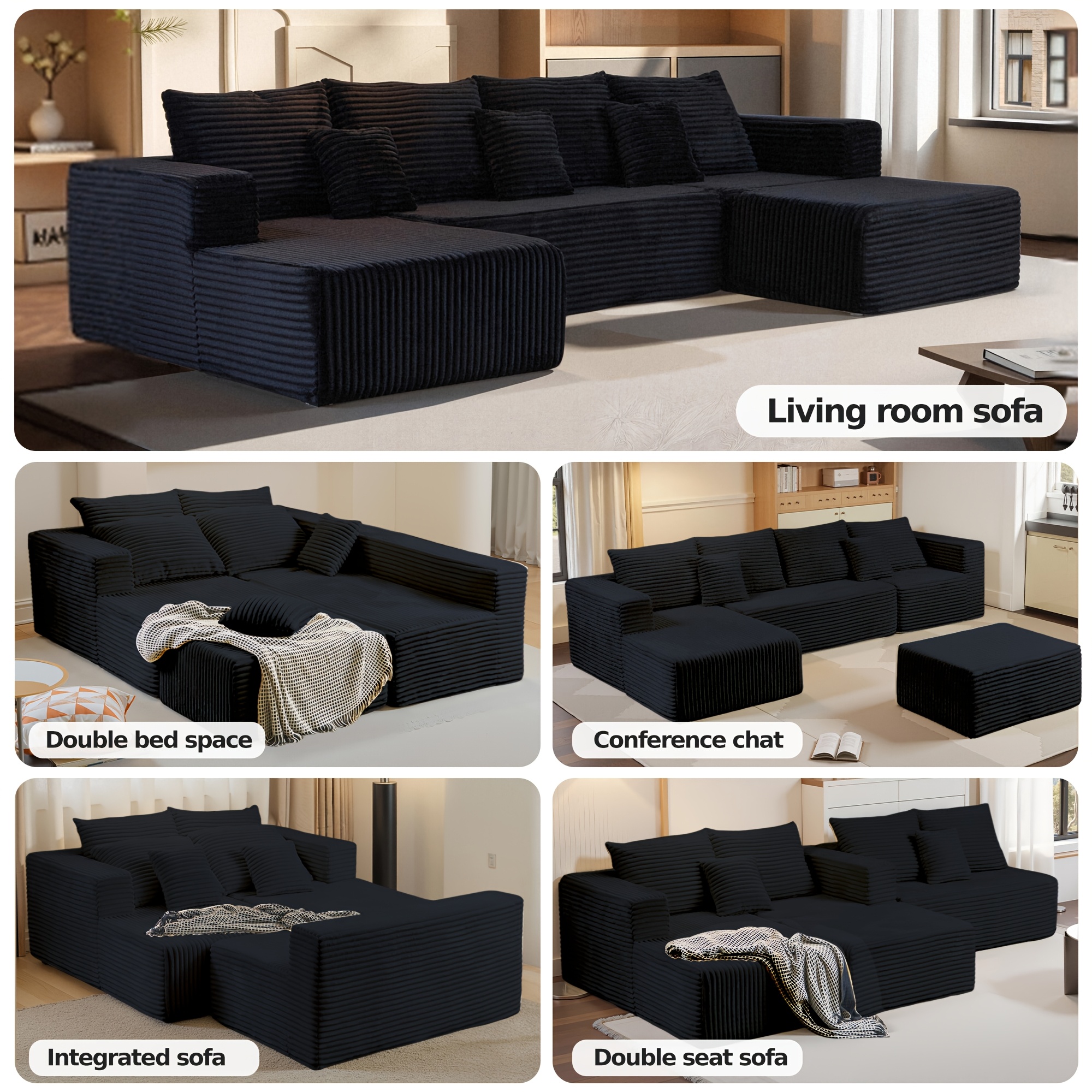 Plush U-Shaped Corduroy Sectio - Office Furniture Removal recension och pris
