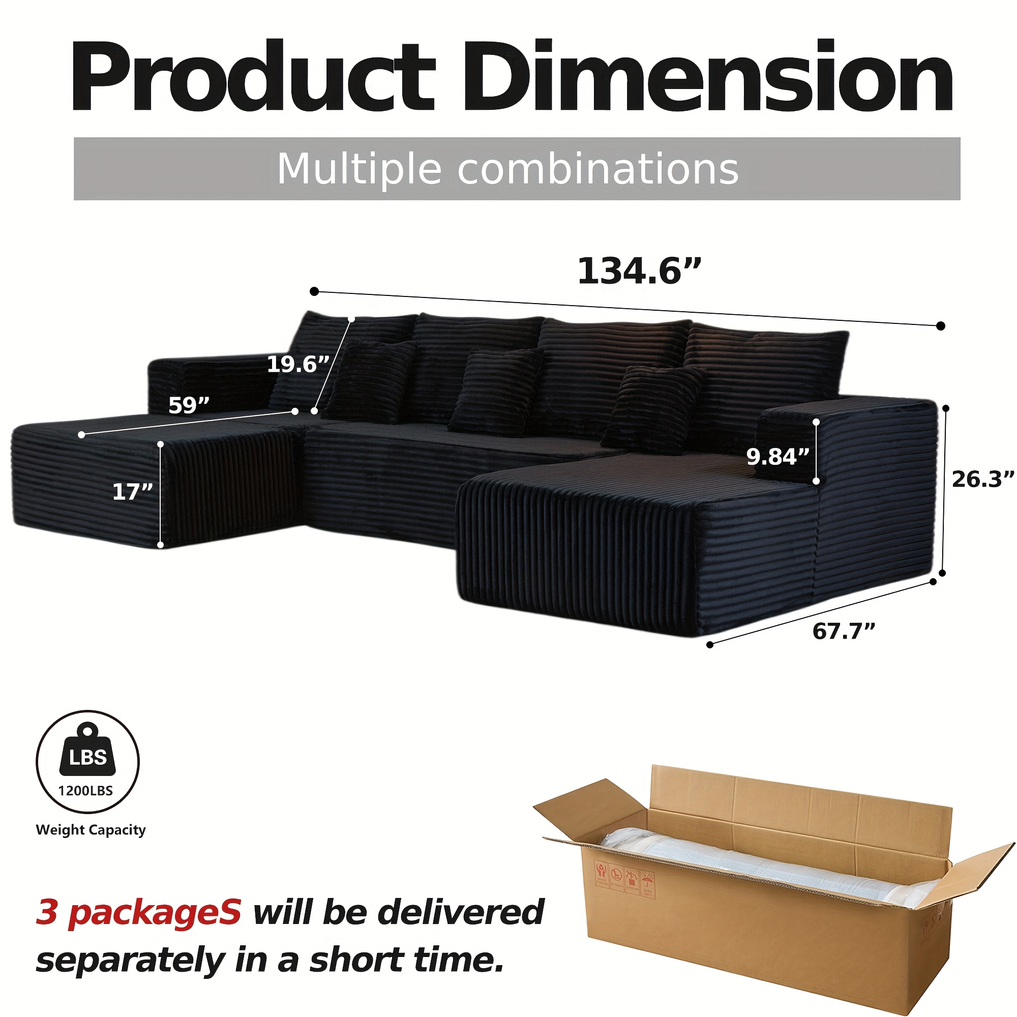 Plush U-Shaped Corduroy Sectio - Office Furniture Removal recension och pris