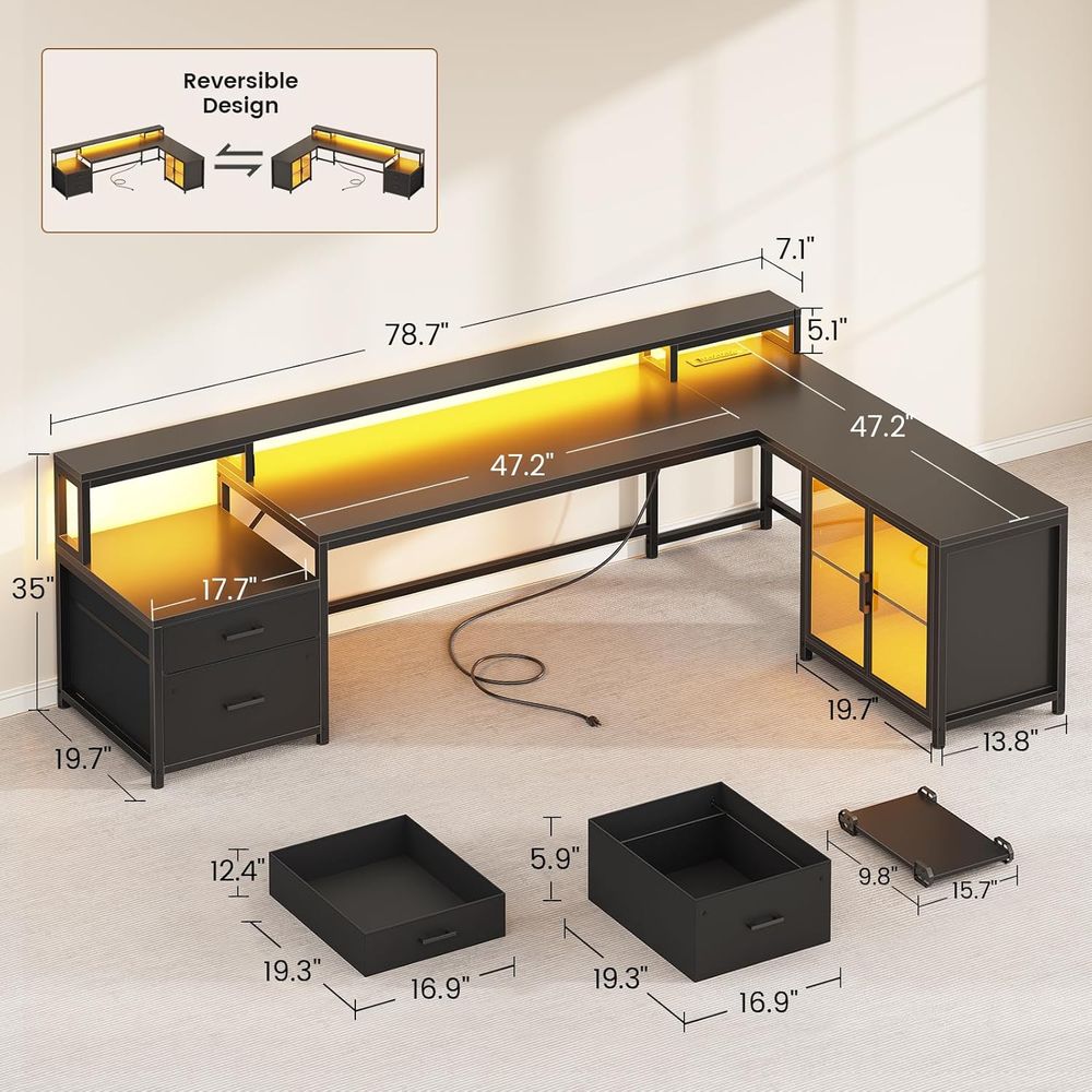 78.7 L-Shaped Gaming Desk with - Office Storage Cabinet recension och pris